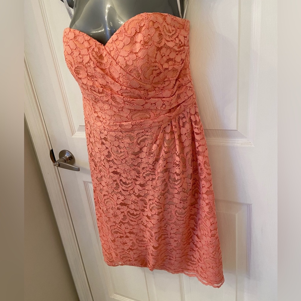 David’s Bridal Lace Strapless Formal Dress